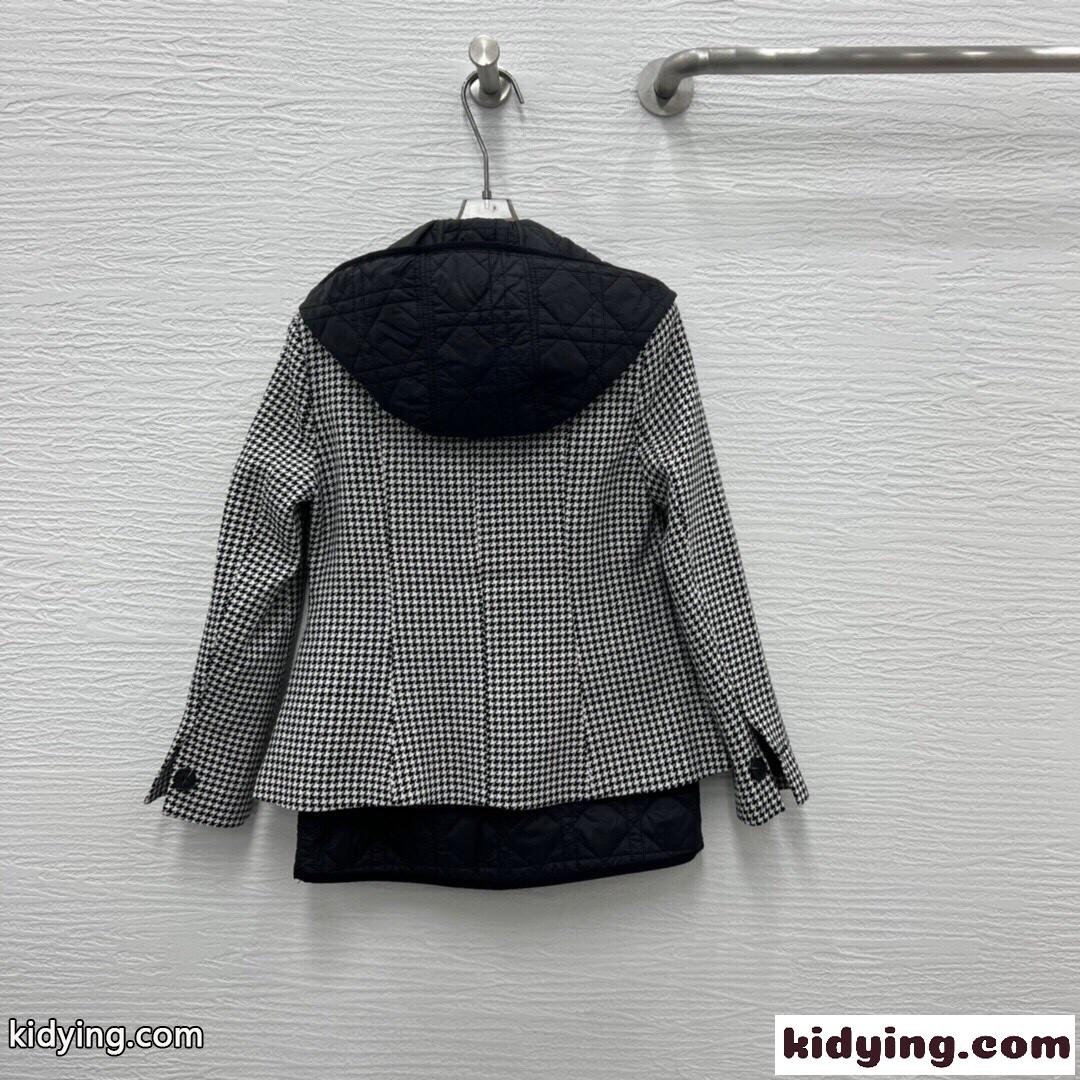 カジュアル 2-IN-1 ジャケット 千鳥格子 BEEの刺繍 クリスチャン・ディオール ジャケット コピー フード付-1