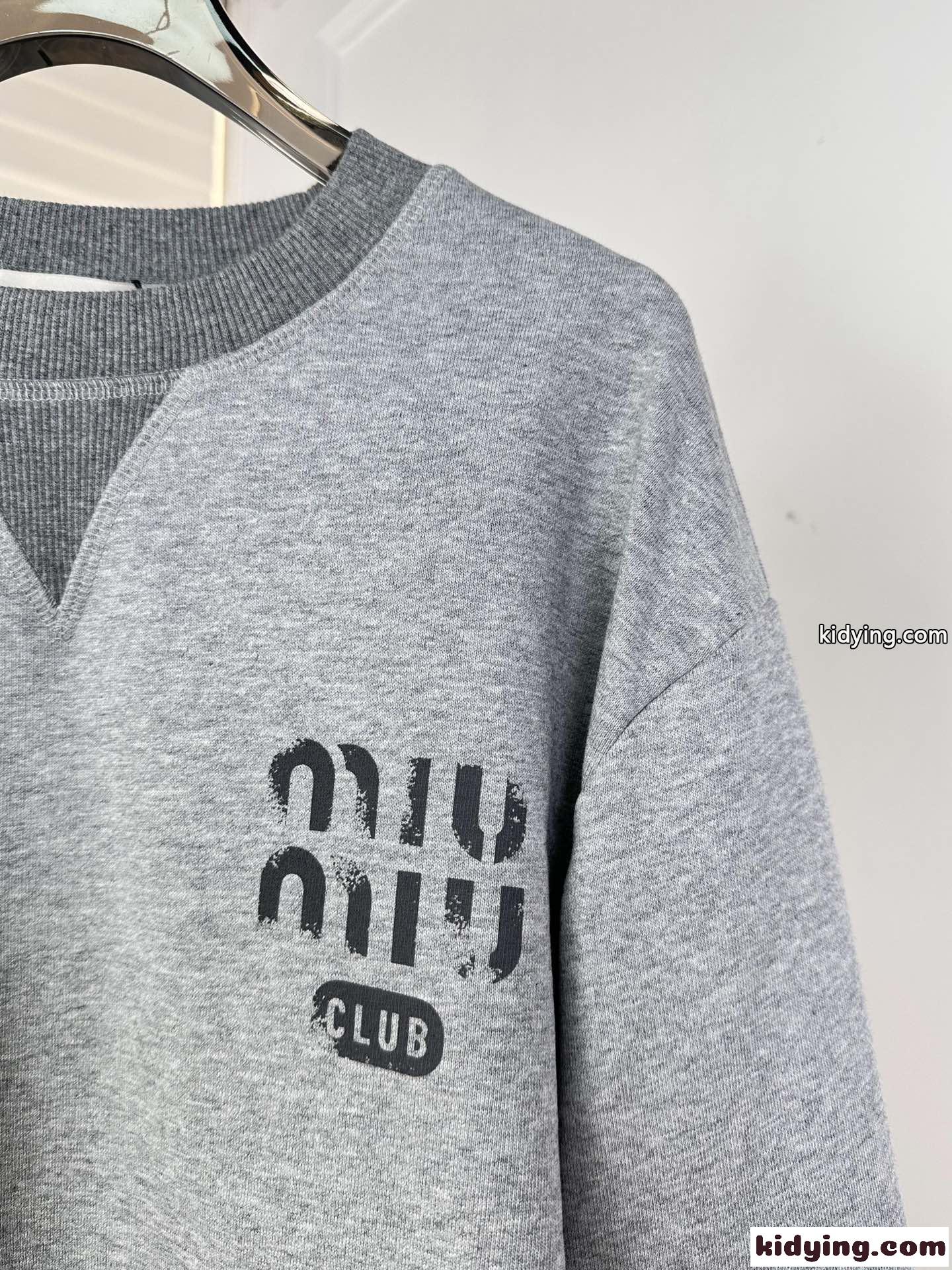 コットン クルーネック スウェットシャツ ミュウミュウ Tシャツ コピー グレー-1