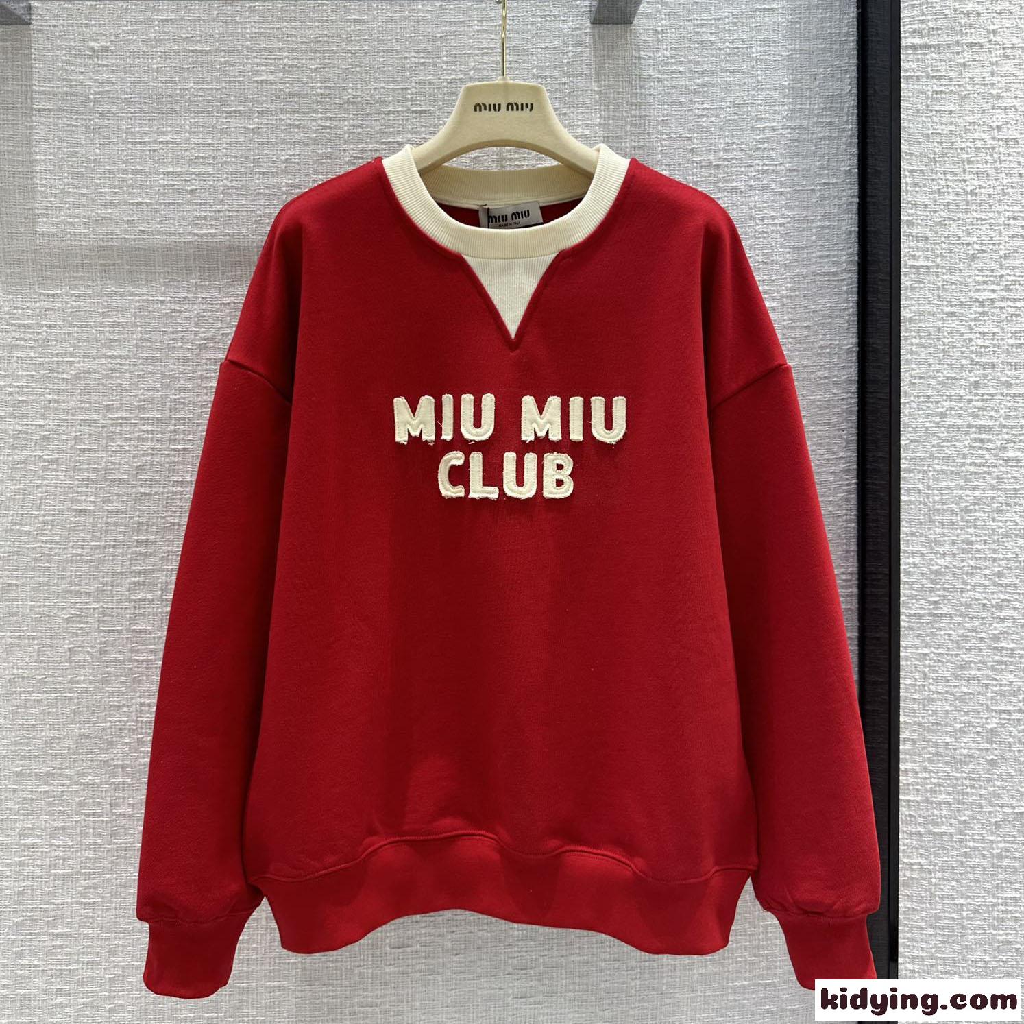 刺繍ロゴ入り コットンフリース スウェットシャツ ミュウミュウ パーカー コピー クルーネック-2