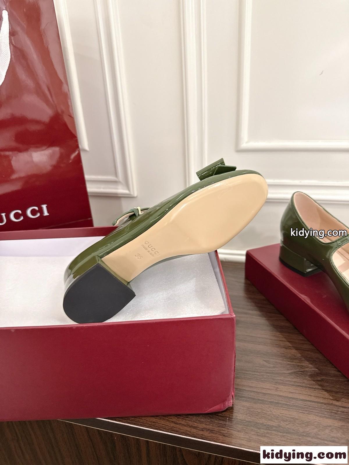 ボウ付き ウィメンズ フラットバレエシューズ グッチ スーパーコピー グリーン-3