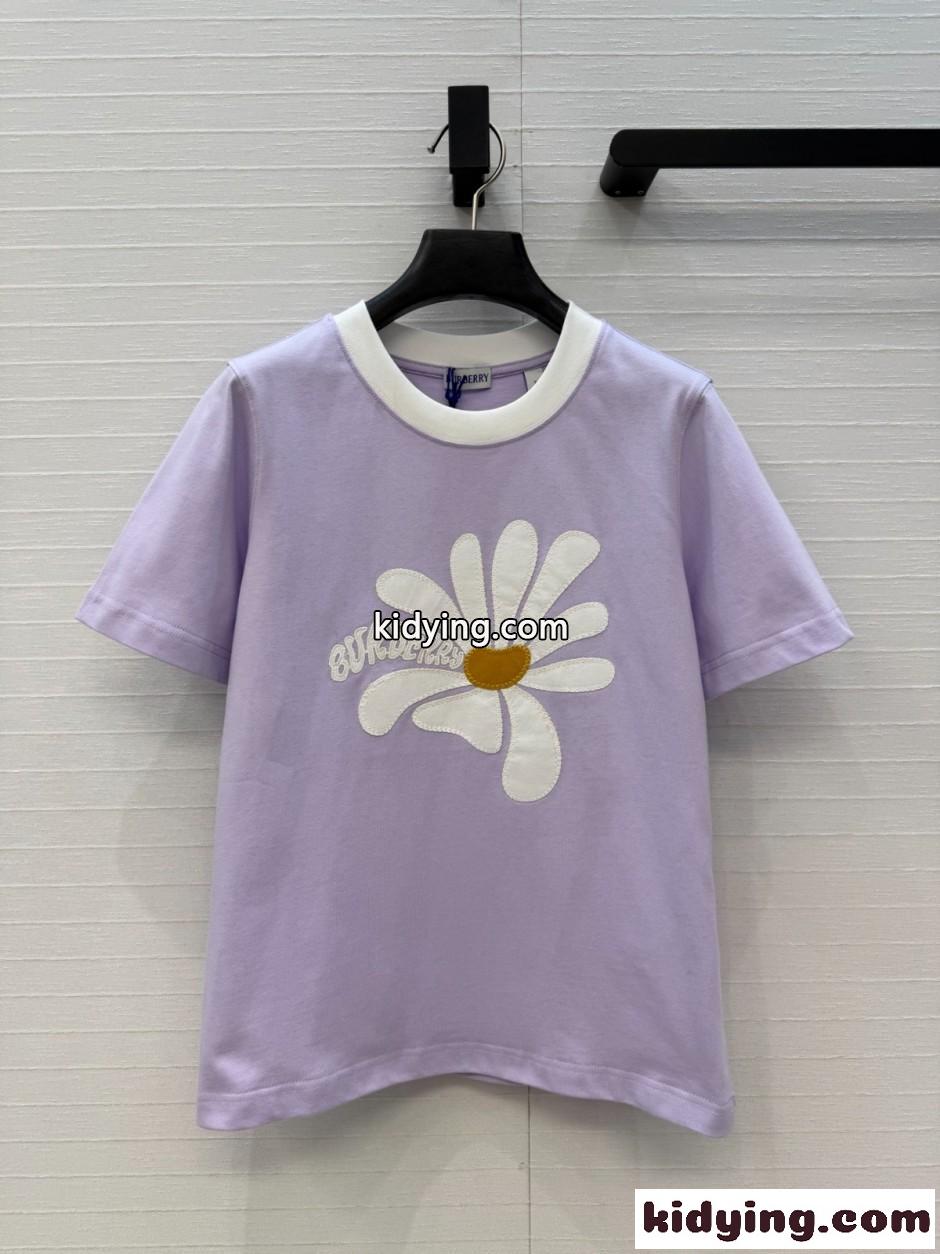デイジー コットン 半袖Tシャツ バーバリー Tシャツ 偽物 ライトパープル-0