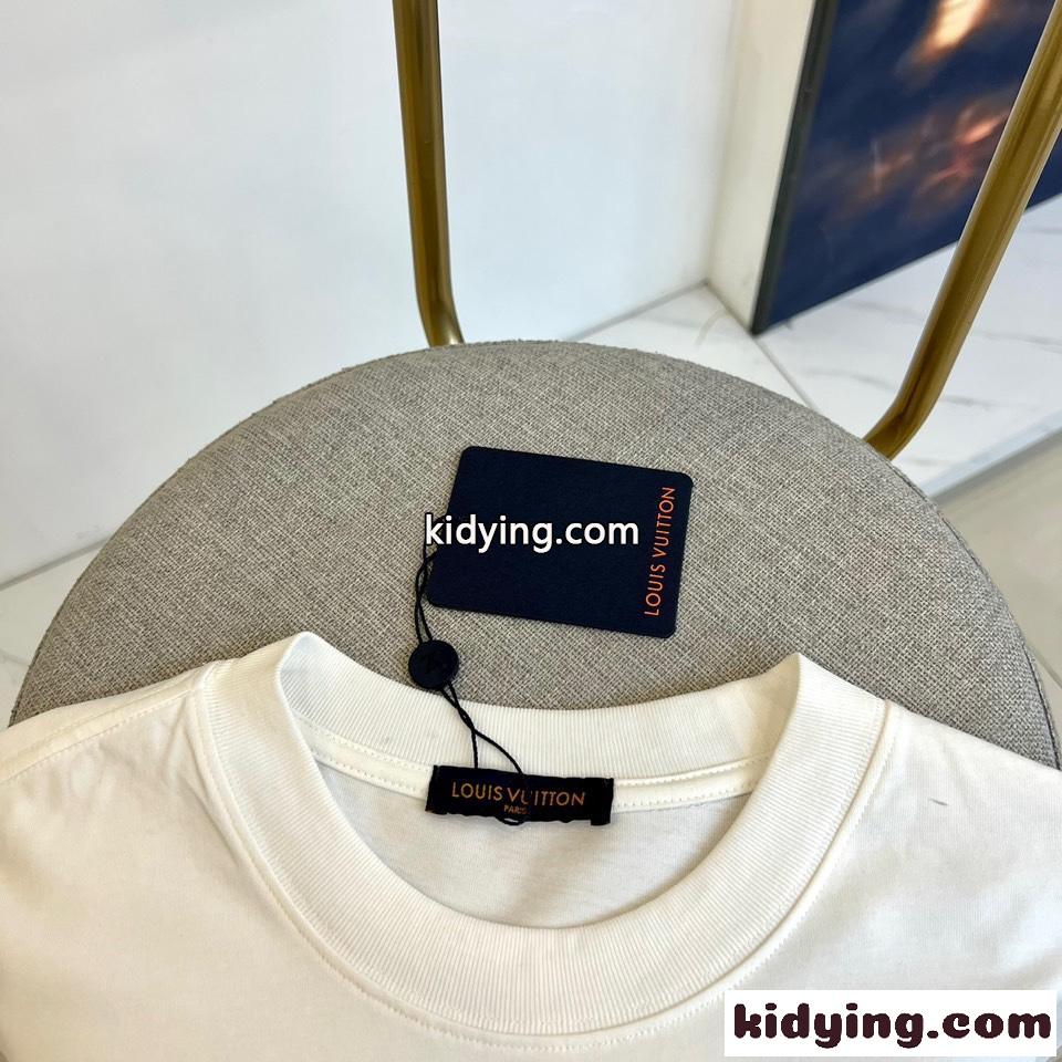 カジュアル プリント クルーネック ルイ・ヴィトン 半袖Tシャツ コピー ホワイト-2