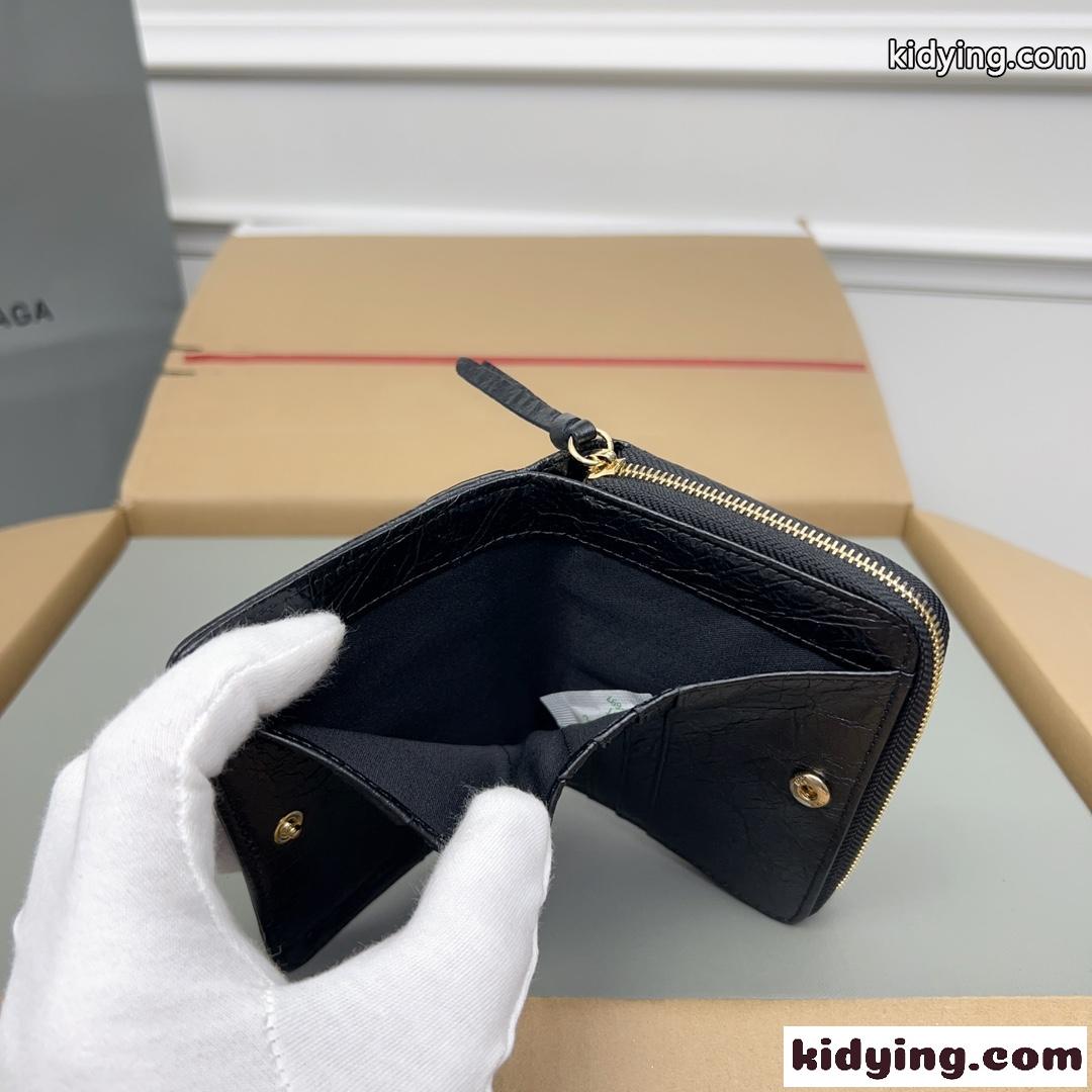 上品 高級感 コンパクトウォレット バレンシアガ 財布 コピー 二つ折り財布 ブラック-4