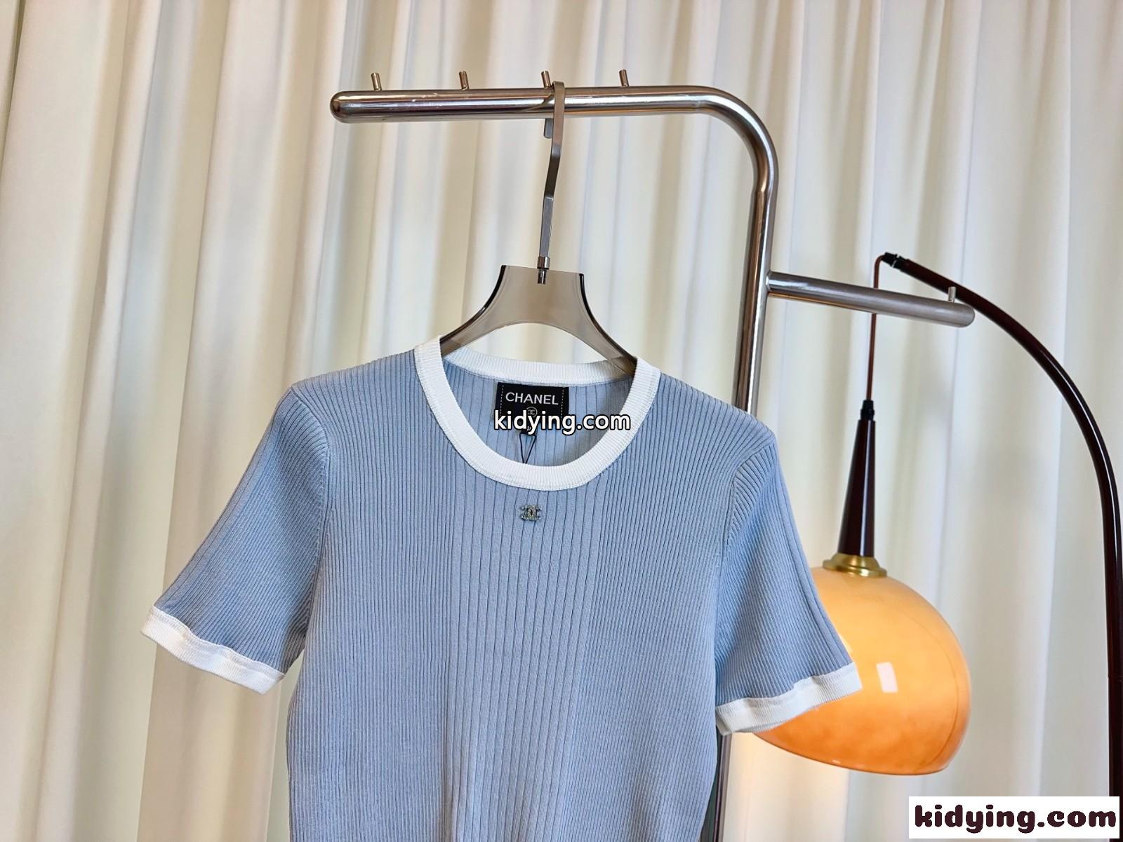 大人 上品 ココビーチ ニットトップス シャネル Tシャツ 偽物 ブルー-1