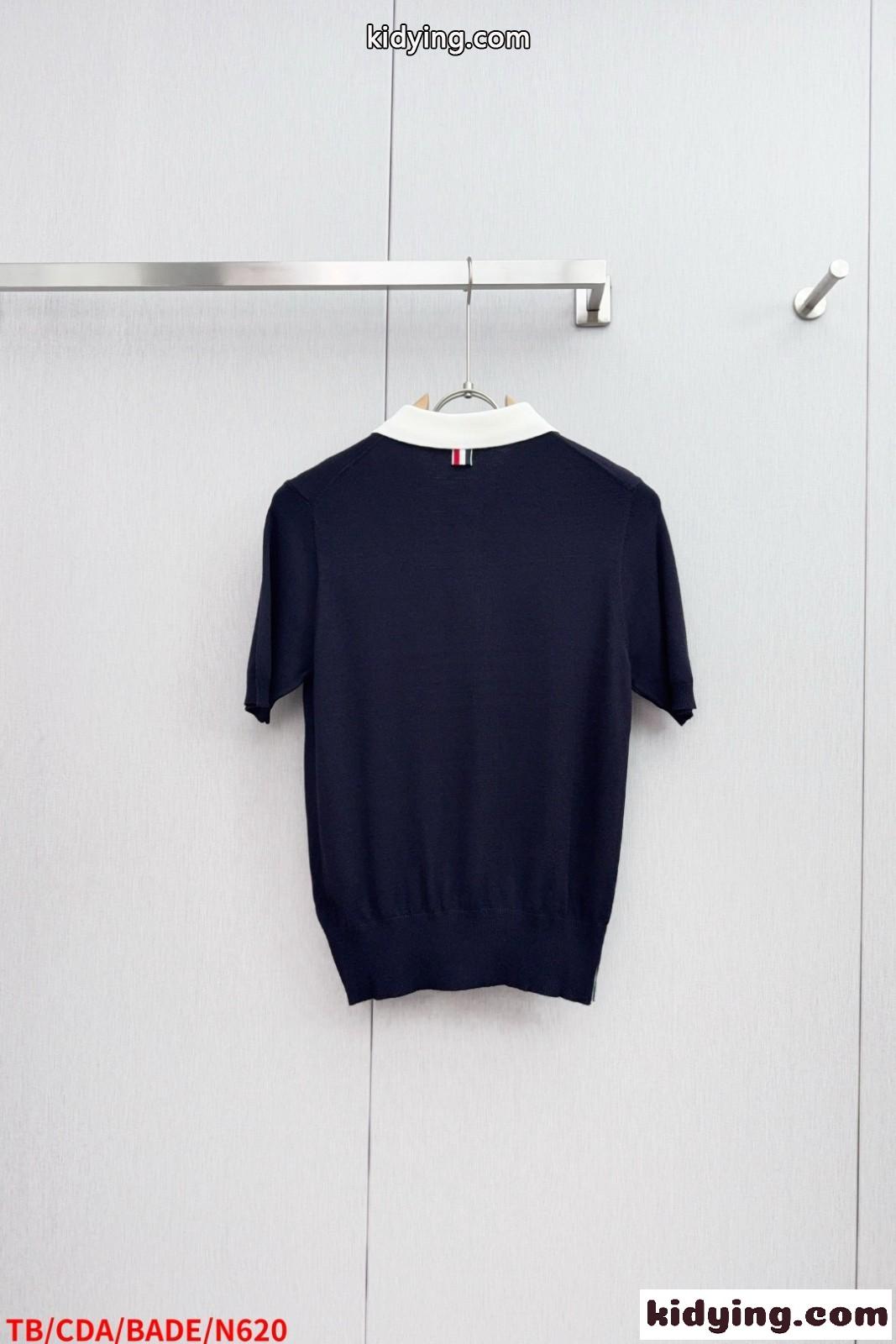 ユニセックス ニットポロシャツ トムブラウン Tシャツ 偽物 半袖トップス-2