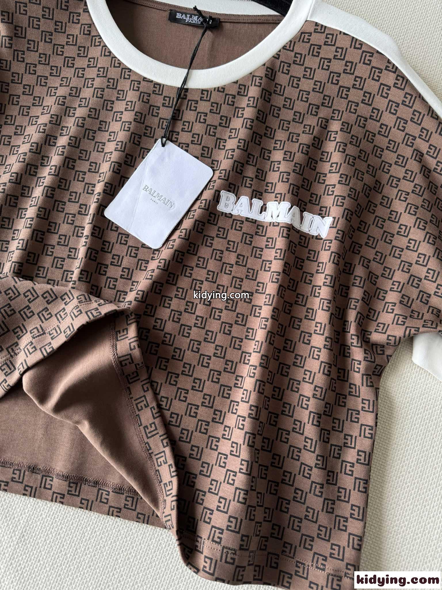 おしゃれ モノグラム コットン 半袖Tシャツ バルマン Tシャツ コピー レディース-3