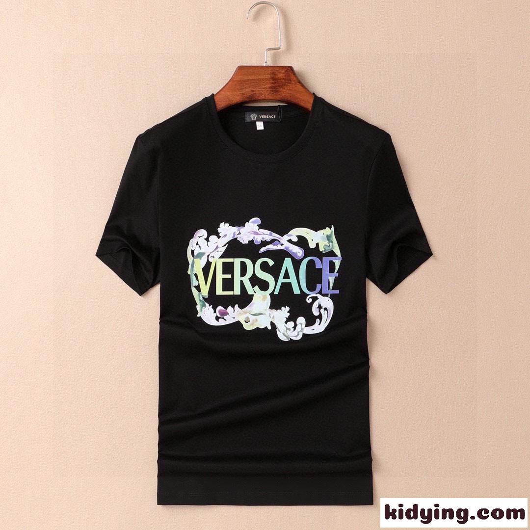 春夏 定番 柔らかい 快適 トップス ヴェルサーチェ 半袖Tシャツ コピー シンプル カジュアル ロゴ クルーネック-2