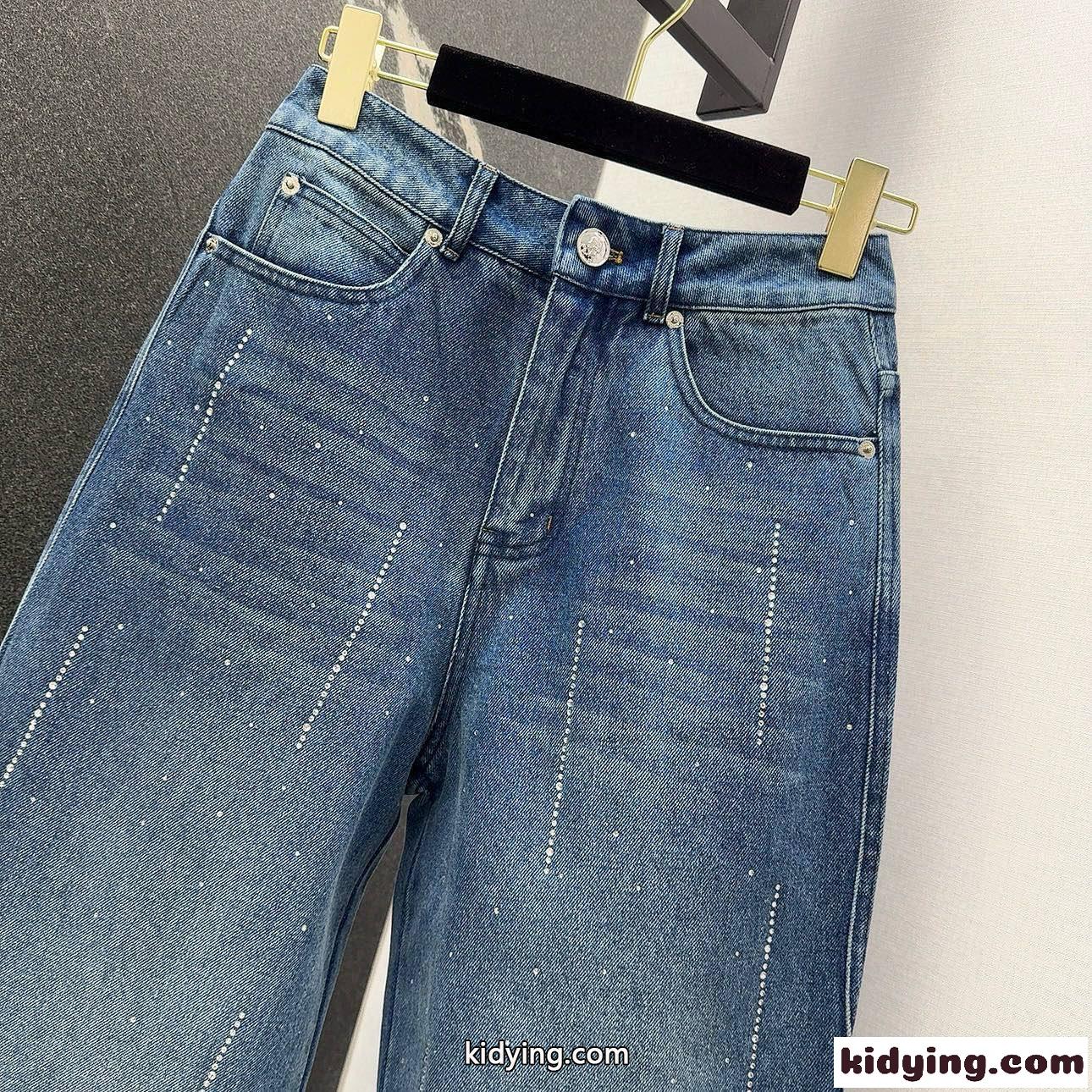 おしゃれ ラインストーン付き デニムパンツ シャネル ジーンズ コピー ストレート-1