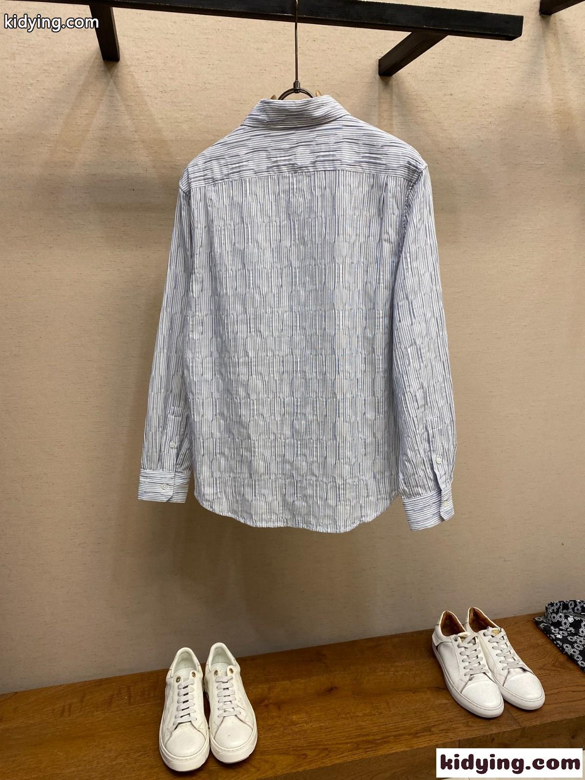 シンプル 上品 コットンブレンド ストライプシャツ ロエベ シャツ 偽物 メンズ-1