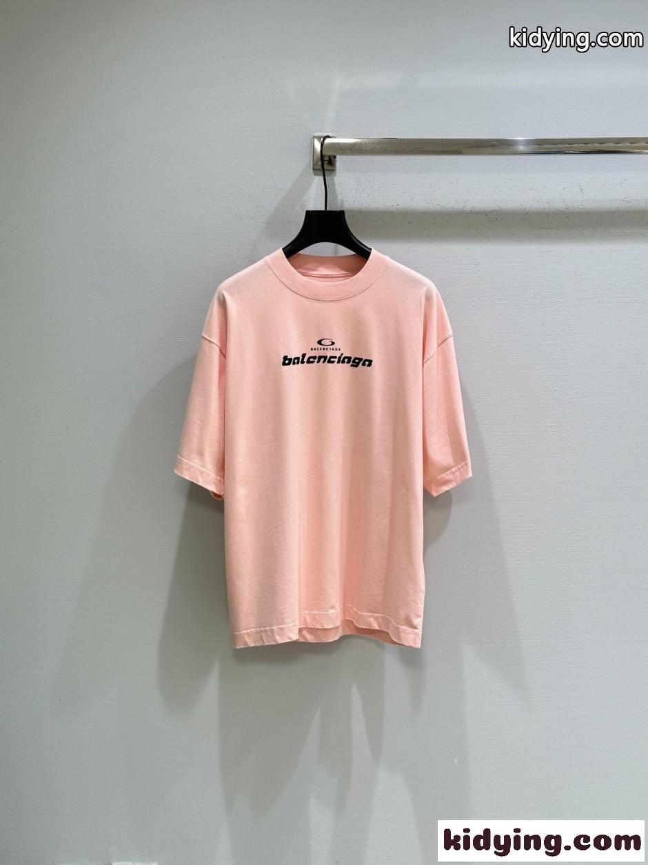 定番 ロゴ コットン 半袖Tシャツ バレンシアガ Tシャツ コピー ピンク-0