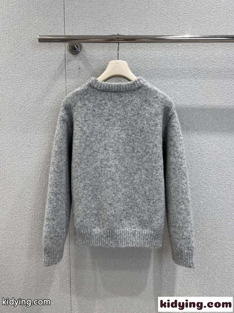 フェンミン カシミヤ フラワー刺繍 クルーネック シャネル セーター コピー グレー-2