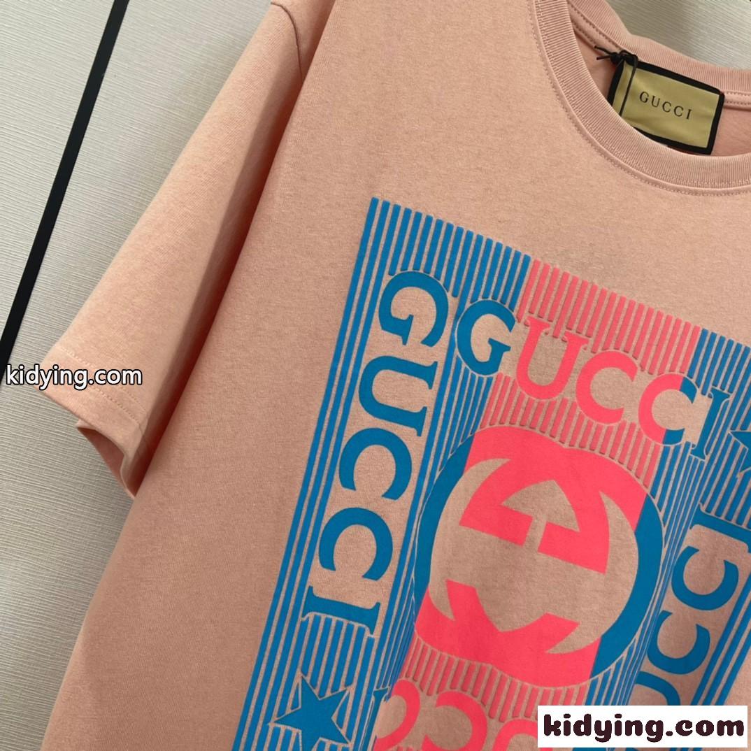 着心地いい カジュアル ロゴ プリント グッチ 半袖Tシャツ コピー 体型カバー 着痩せ 人気 クルーネック-0
