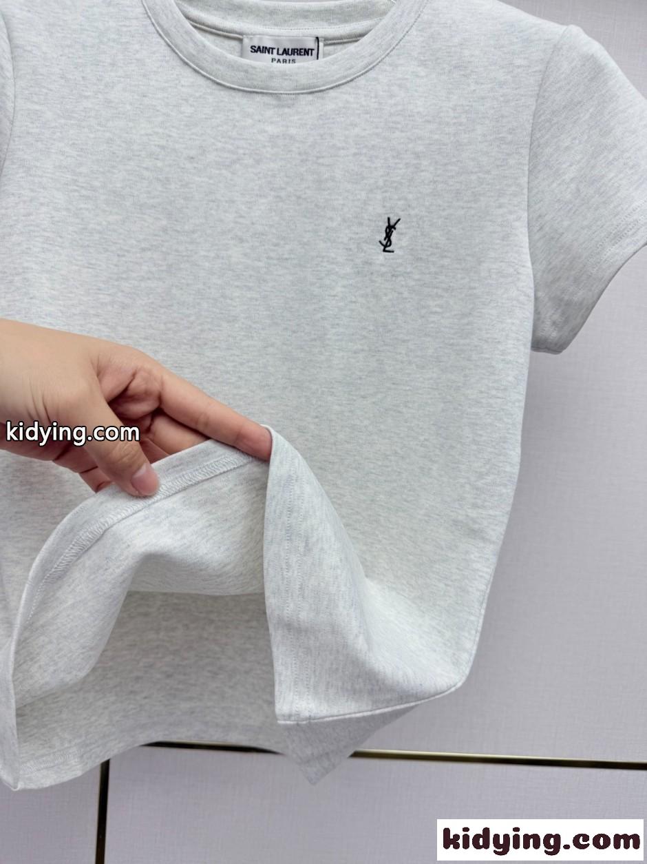 シンプル YSLロゴ 半袖Tシャツ イヴ・サンローラン Tシャツ コピー ライトグレー-2