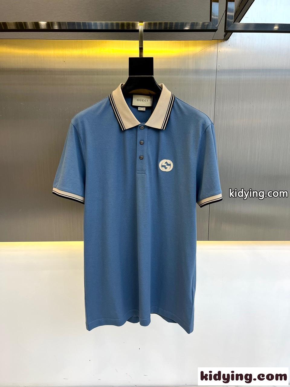 ベーシック エレガント 半袖 ポロシャツ グッチ Tシャツ コピー ブルー-0