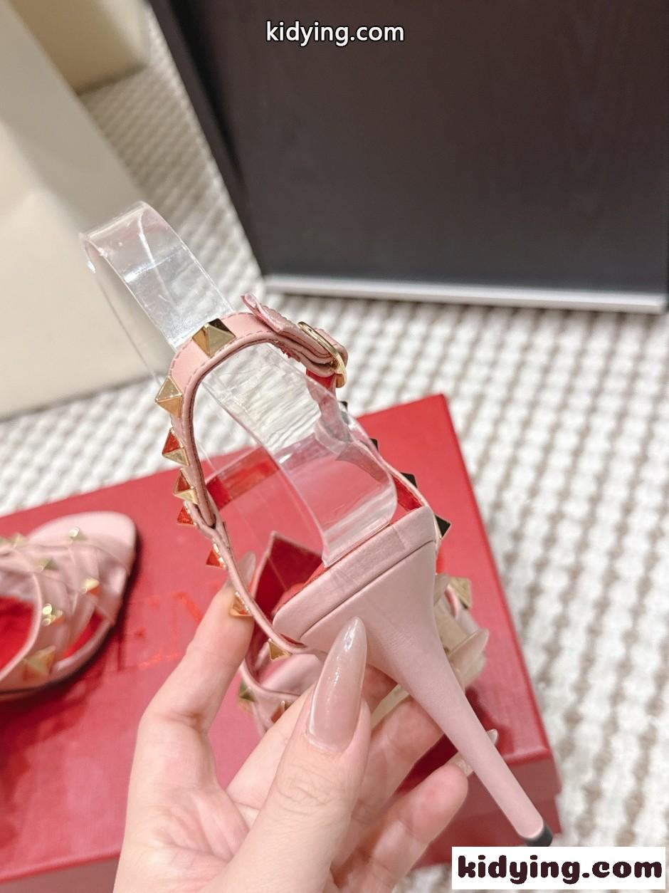 ヴァレンティノ サンダル 偽物 ロックスタッズ ハイヒール ストラップサンダル ピンク-3