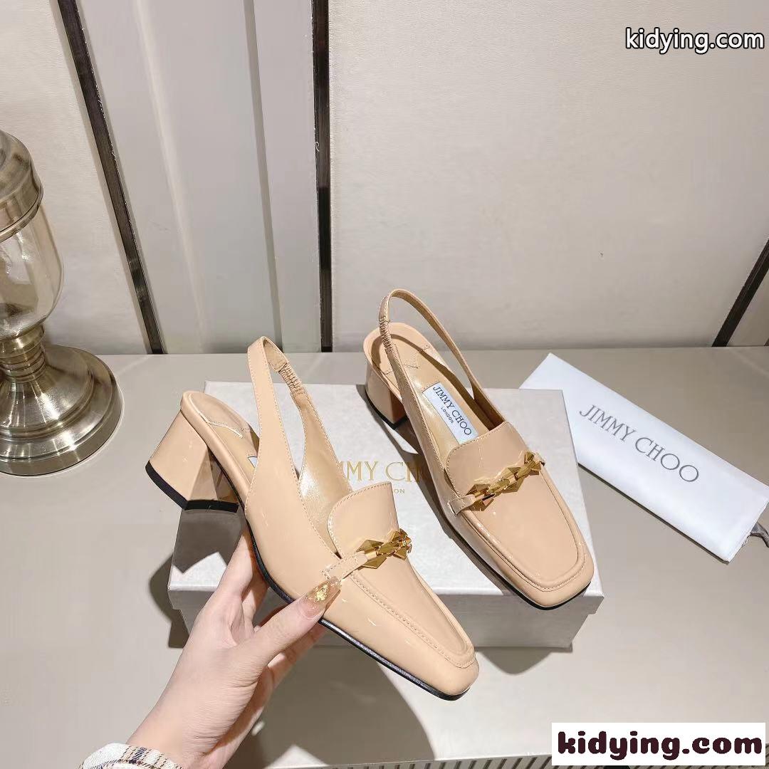 チェーン付き パテントレザー スリングバックパンプス ジミーチュウ パンプス スーパーコピー ベージュ-1