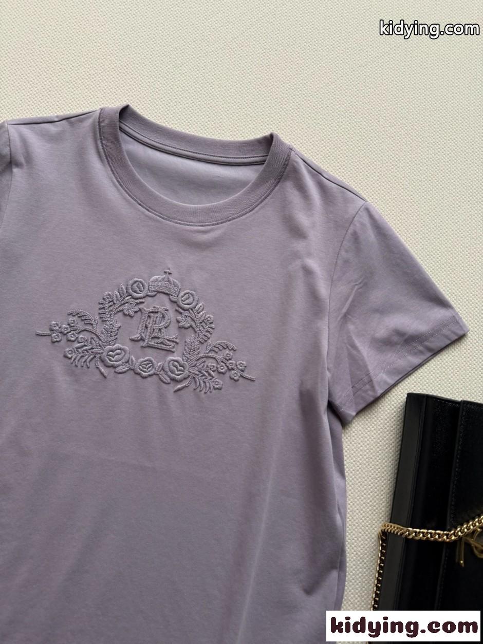 シンプル 上品 エンブロイダリー 半袖Tシャツ ラルフローレン Tシャツ 偽物 パープル-2