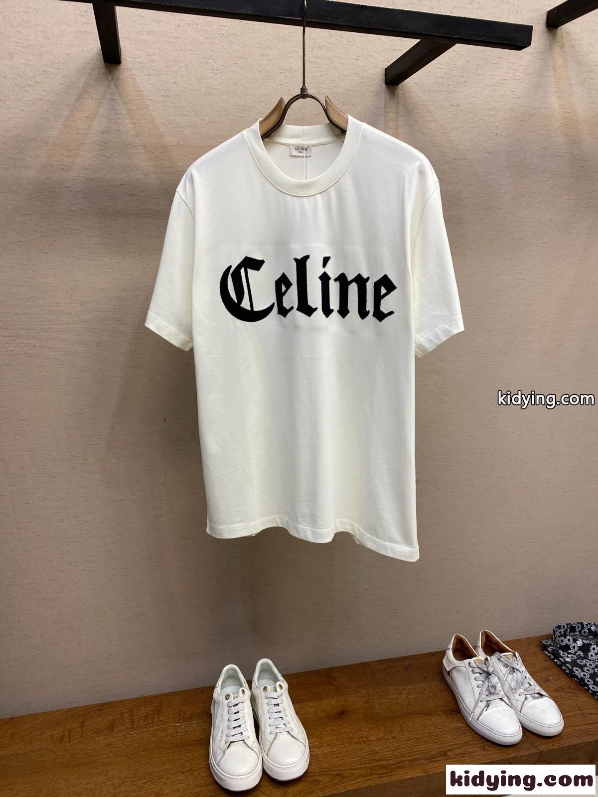 シンプル ロゴ入り 半袖Tシャツ セリーヌ Tシャツ コピー コットン ホワイト-0