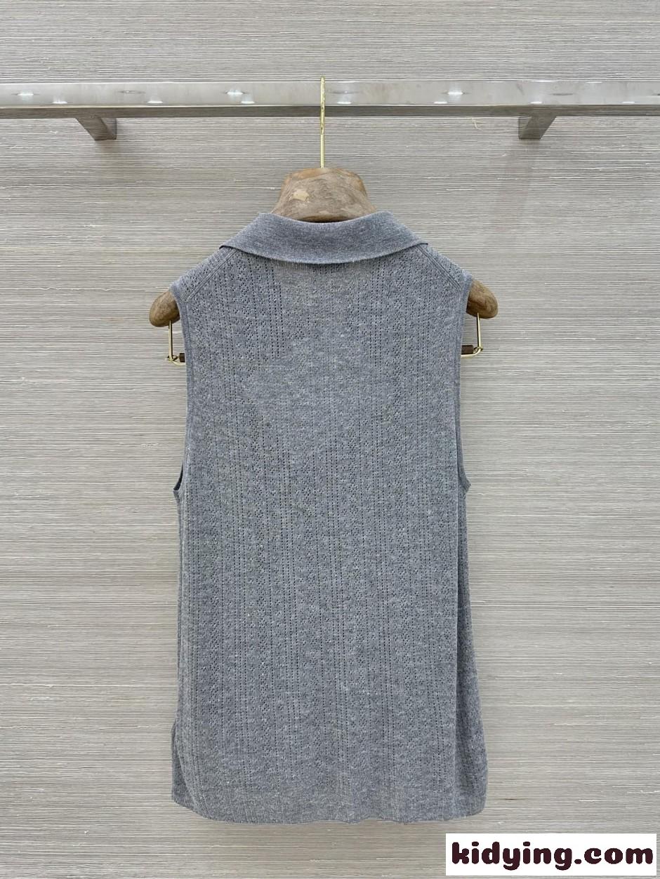 トリオンフ刺繍 ウール ニットポロ セリーヌ ニット コピー グレー-4