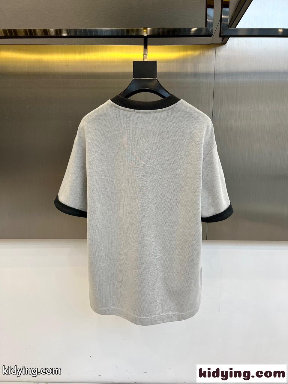 ロエベ Tシャツ 偽物 お洒落 カジュアル コットン 半袖Tシャツ クルーネック グレー-3