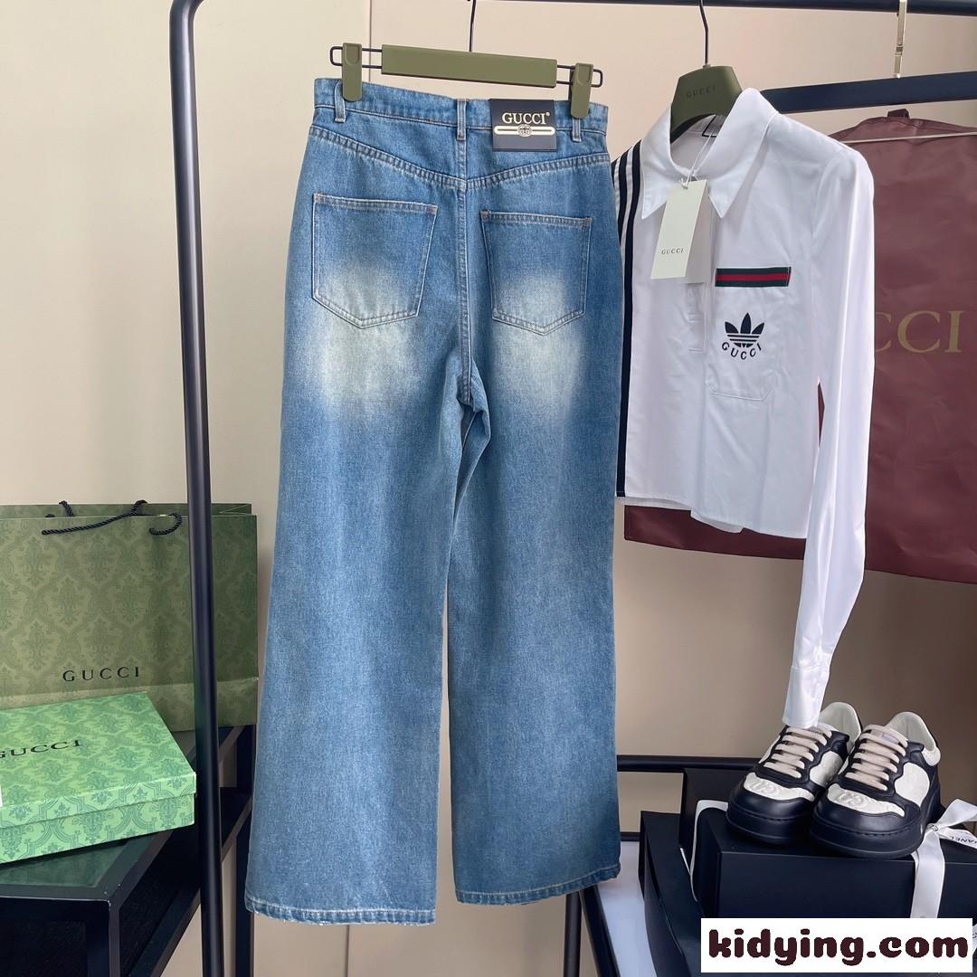 リップド ウォッシュド デニムパンツ グッチ ジーンズ コピー ハイウエスト-1