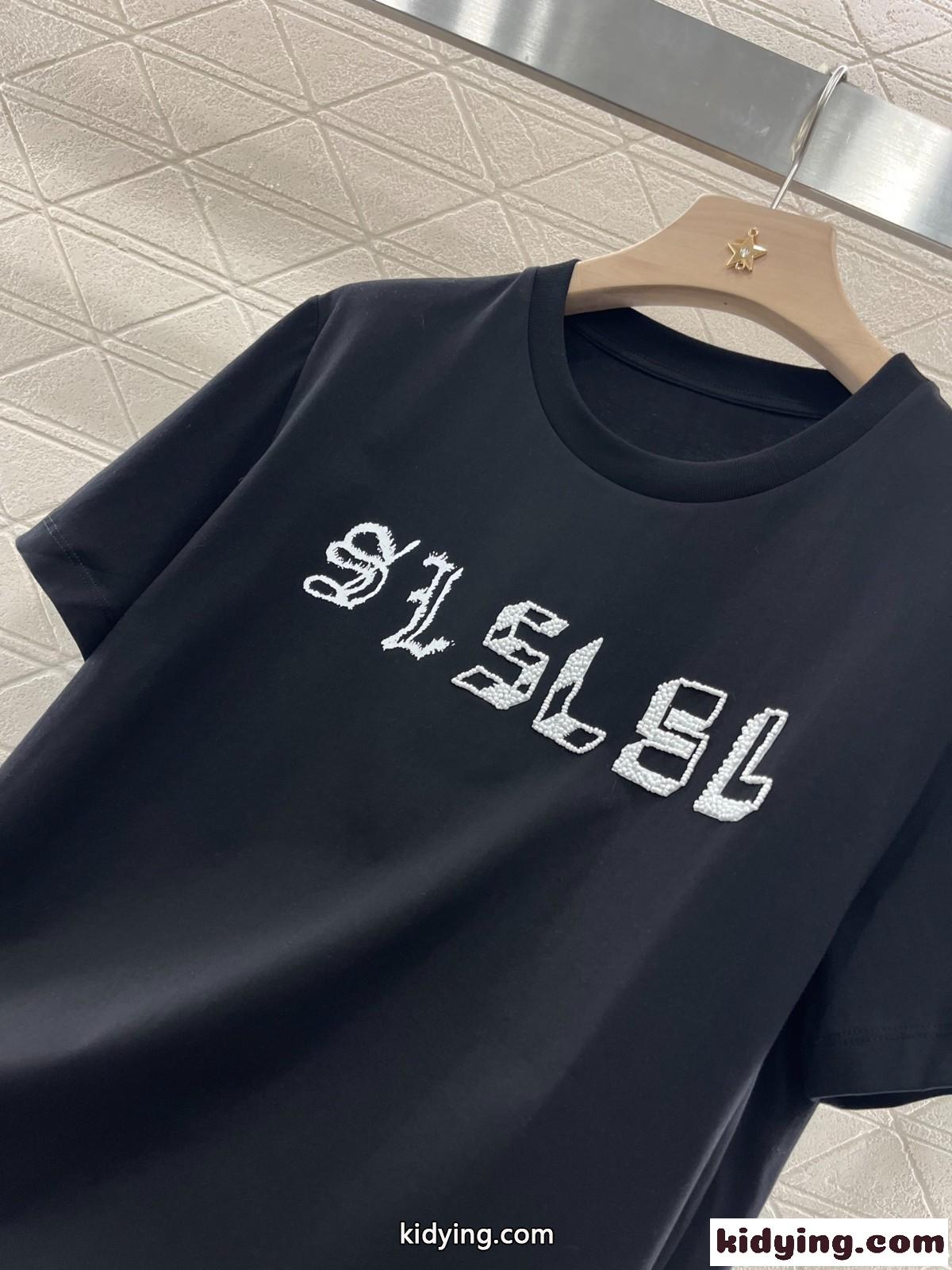 シンプル ロゴ入り コットン 半袖Tシャツ イヴ・サンローラン Tシャツ コピー ブラック-3