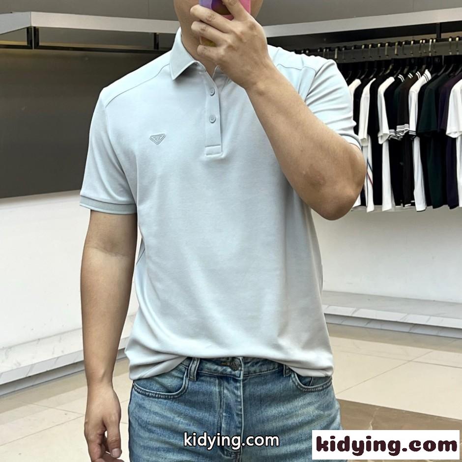 プラダ Tシャツ 偽物 洗練された シンプル 半袖 ポロシャツ グレー-1
