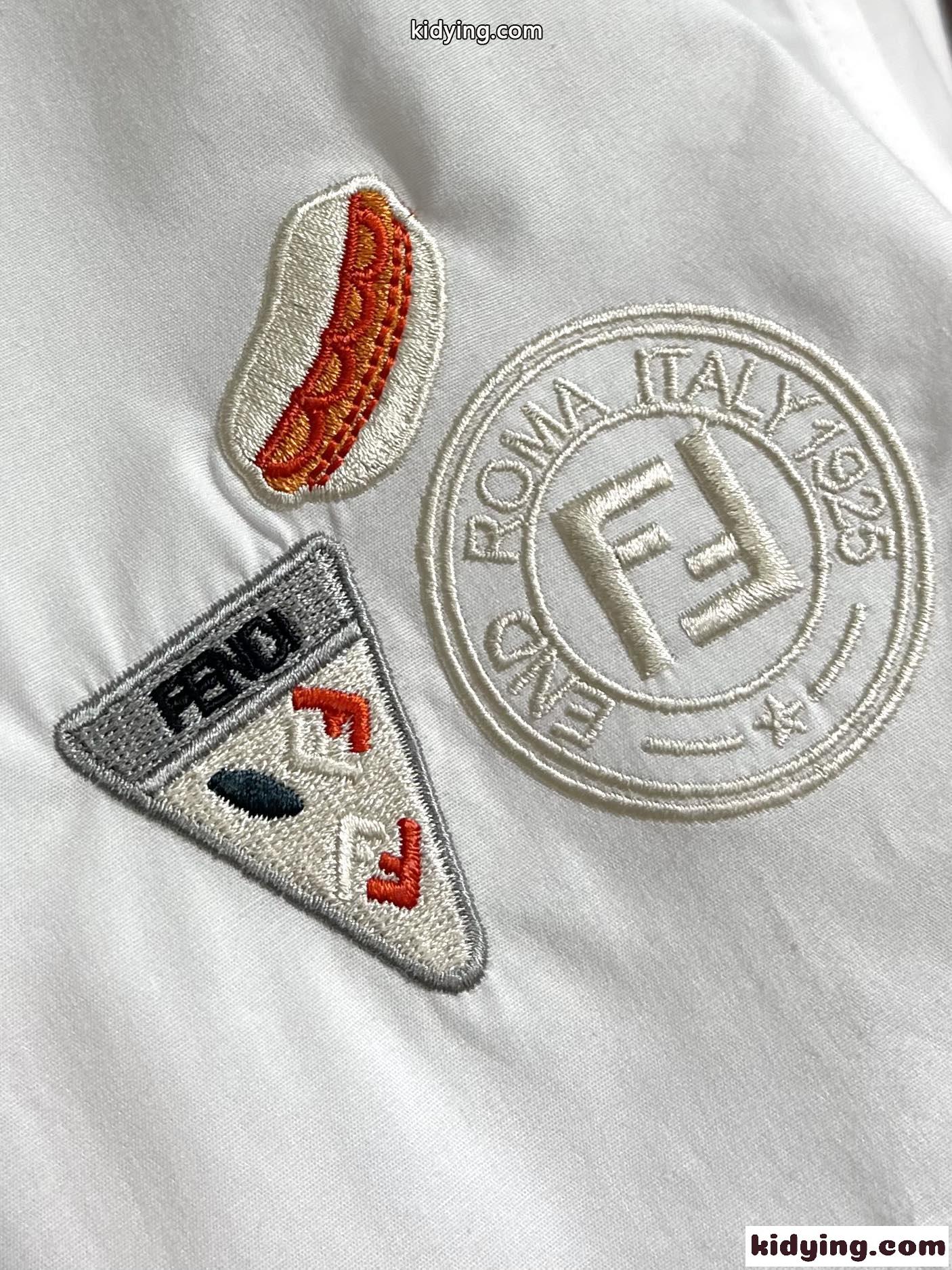 シンプル 刺繍入り ロングスリーブシャツ フェンディ シャツ コピー コットン ホワイト-2