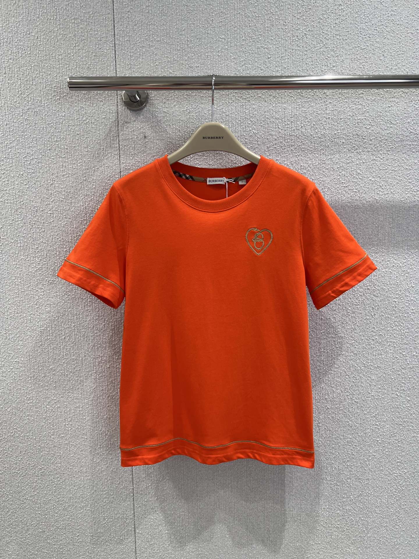 Bハート コットンTシャツ バーバリー Tシャツ コピー クルーネック レッド-1