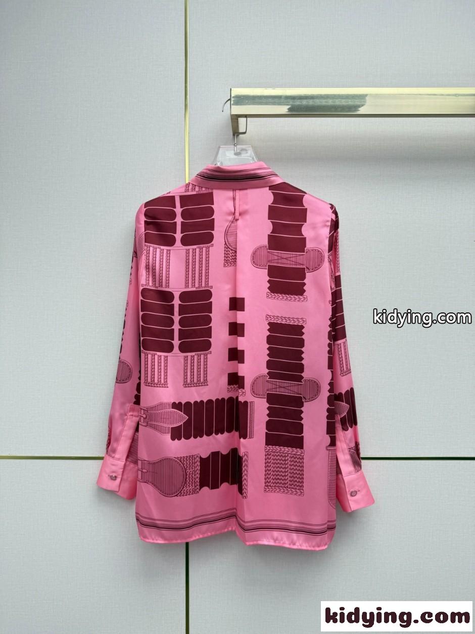 エレガント プリント 長袖シャツ エルメス シャツ 偽物 ピンク-3