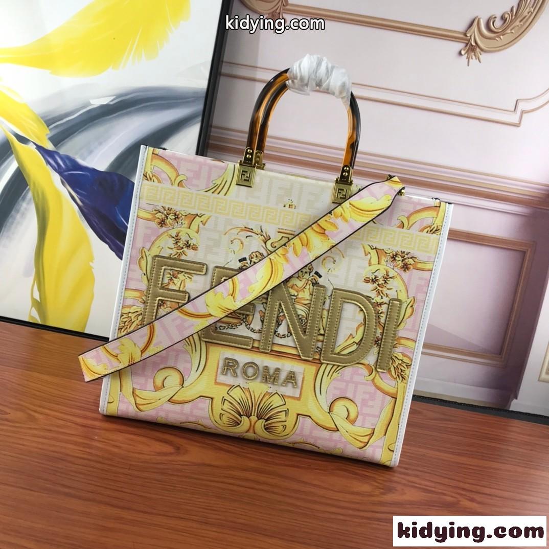 FENDI × VERSACE 大容量 注目 おしゃれ フェンディ バッグ 人気 コピー プリント トートバッグ-0