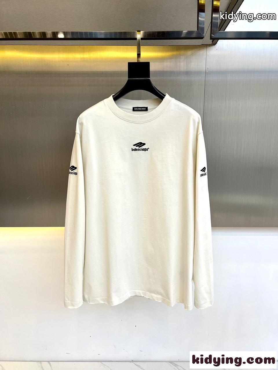 カジュアル 合わせやすい 刺繍入り 長袖Tシャツ バレンシアガ Tシャツ コピー ホワイト-0