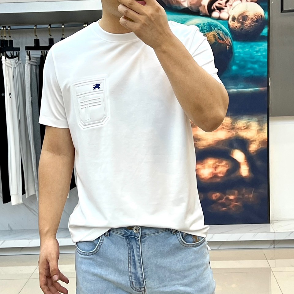 シンプル 上品 クルーネック 半袖Tシャツ バーバリー Tシャツ 偽物 ホワイト-0