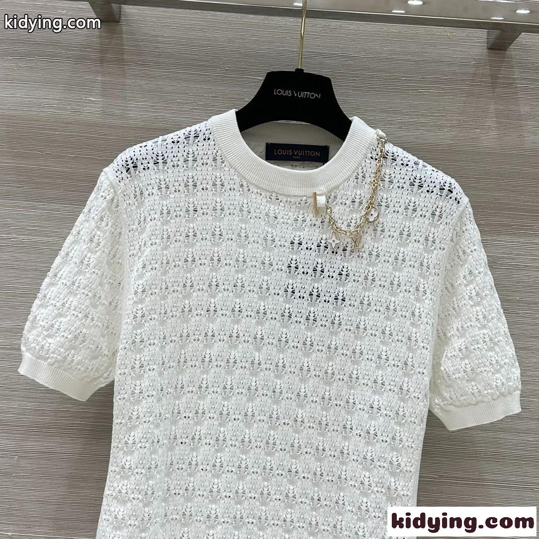 レースニットチャームTシャツ ルイヴィトン Tシャツ コピー ホワイト-0