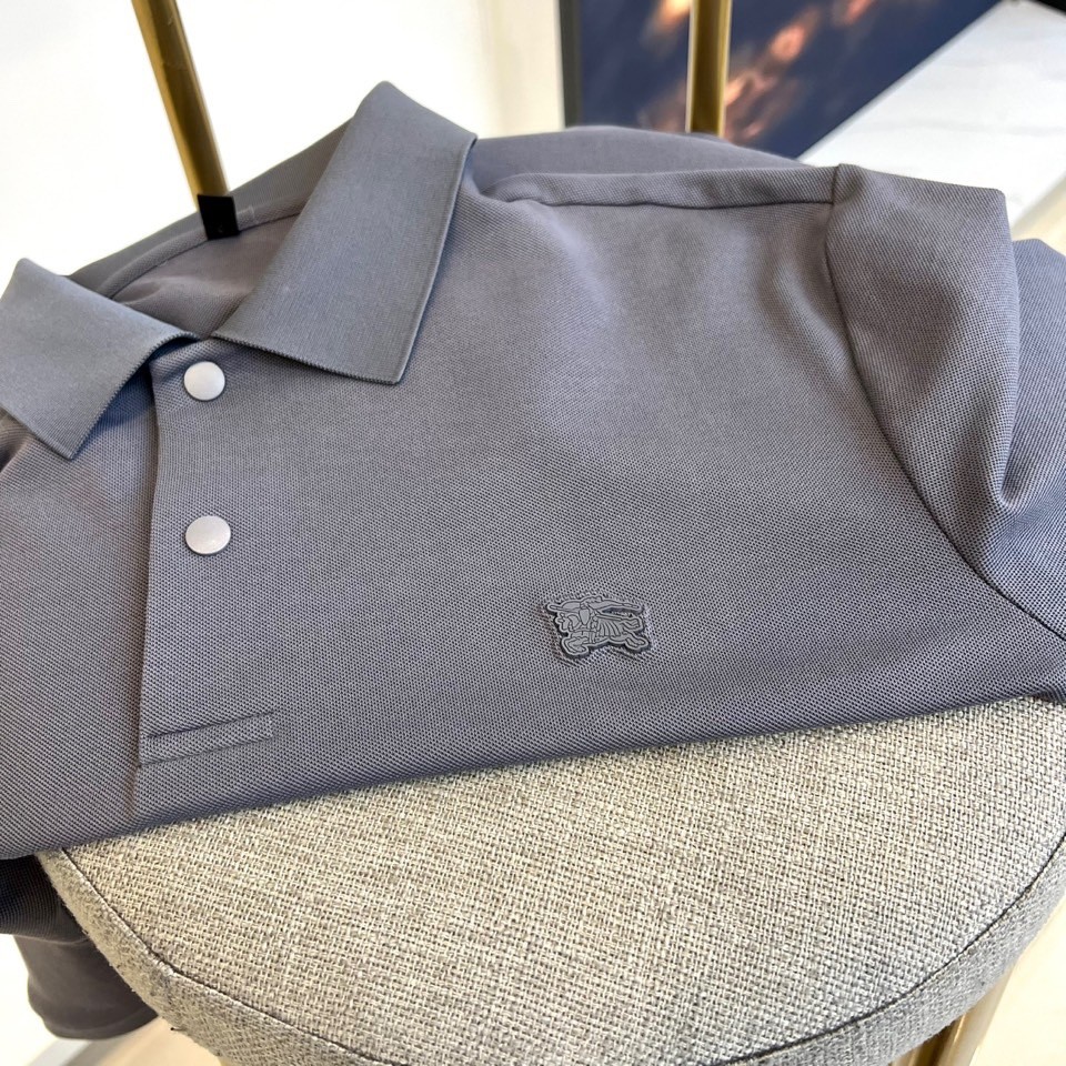 洗練された シンプル コットンピケ ポロシャツ バーバリー 半袖Tシャツ コピー グレー-2