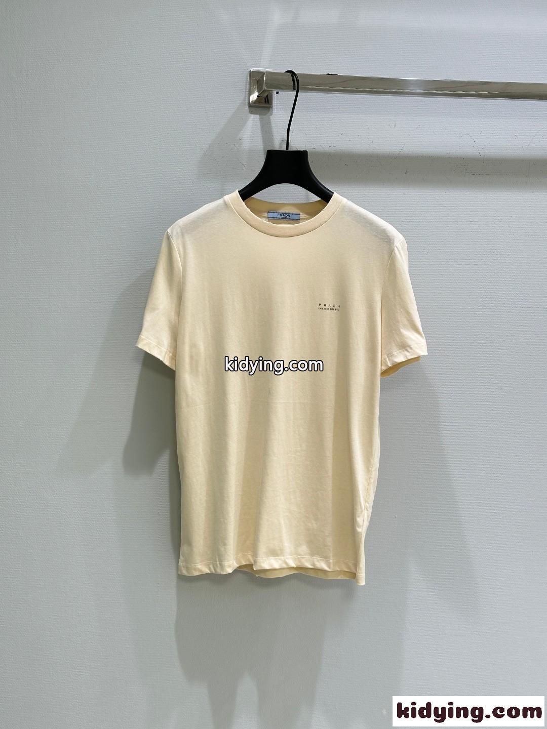 ユニセックス 人気 シンプル コットンジャージ 半袖Tシャツ プラダ Tシャツ コピー アプリコット-0