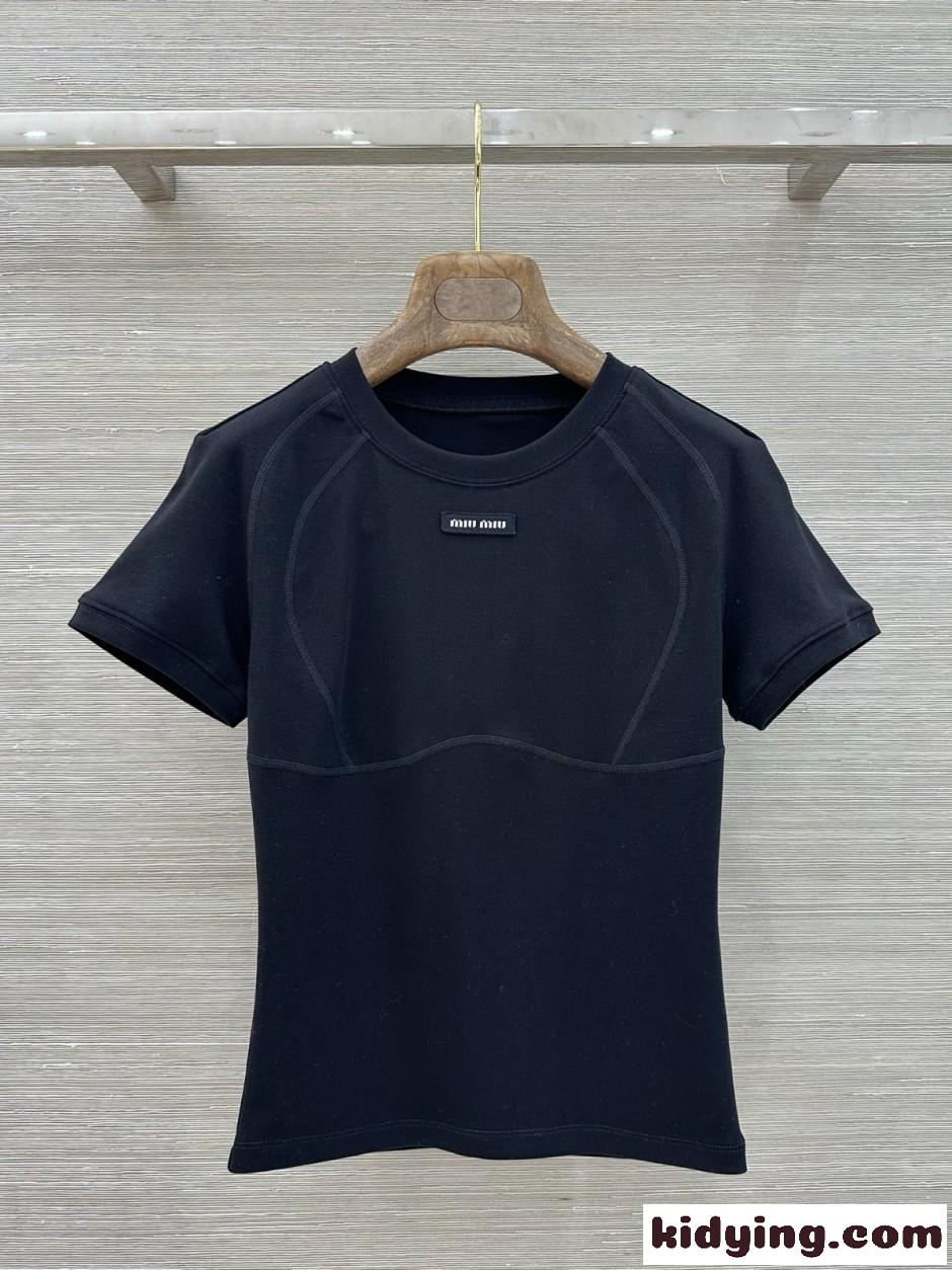 洗練された 合わせやすい 半袖Tシャツ ミュウミュウ Tシャツ コピー ブラック-2