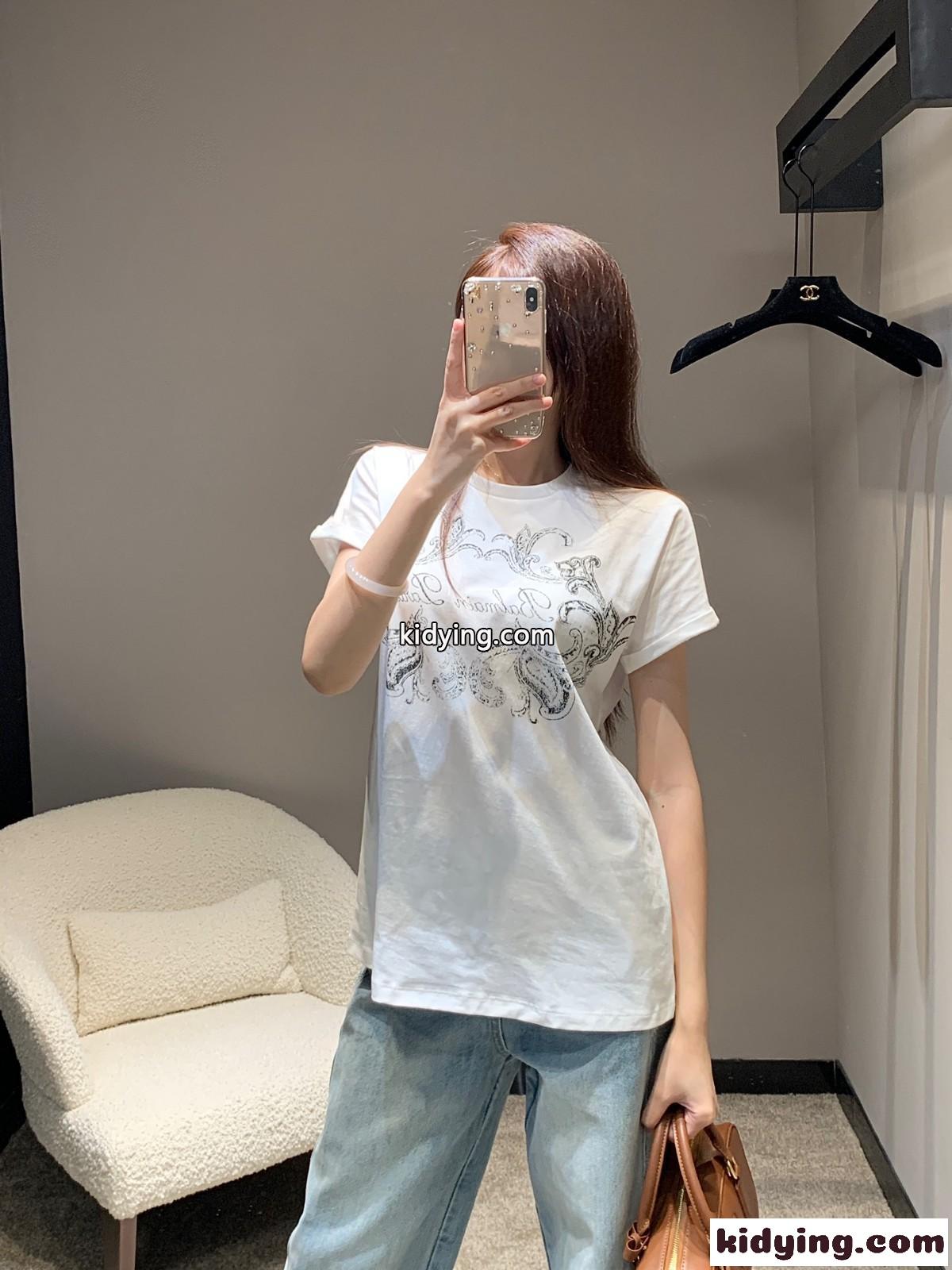 Balmain シグネチャー ペイズリー Tシャツ バルマン 半袖Tシャツ コピー レディース ホワイト-3