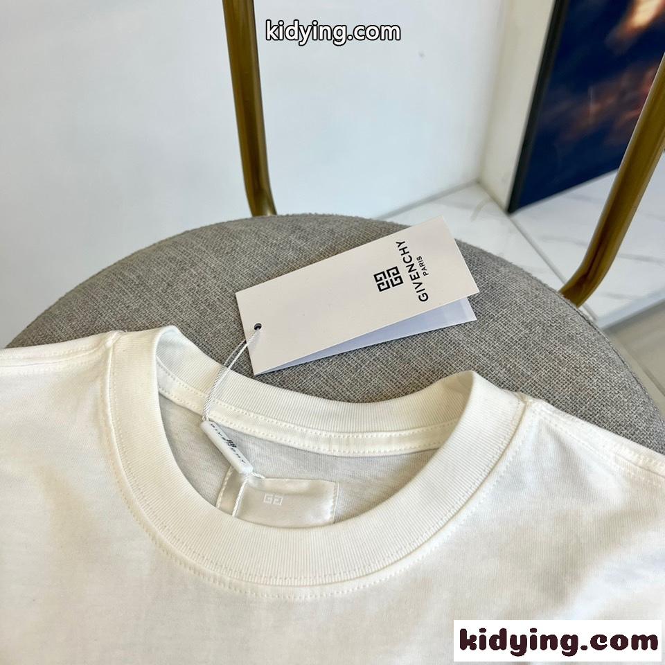 シンプル おしゃれ ロゴ 刺繍 クルーネック ジバンシィ Tシャツ コピー コットン 半袖 ホワイト-1