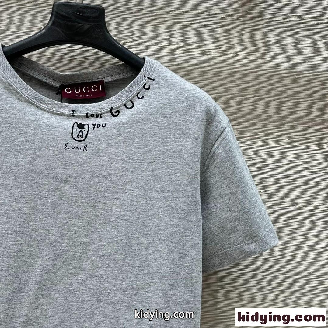ベーシック クルーネック 半袖Tシャツ グッチ Tシャツ コピー コットン グレー-2