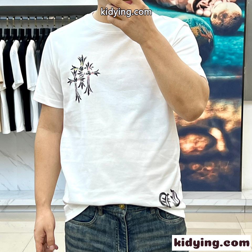 ストリート カジュアル プリント クロムハーツ Tシャツ 偽物 コットン ホワイト-1