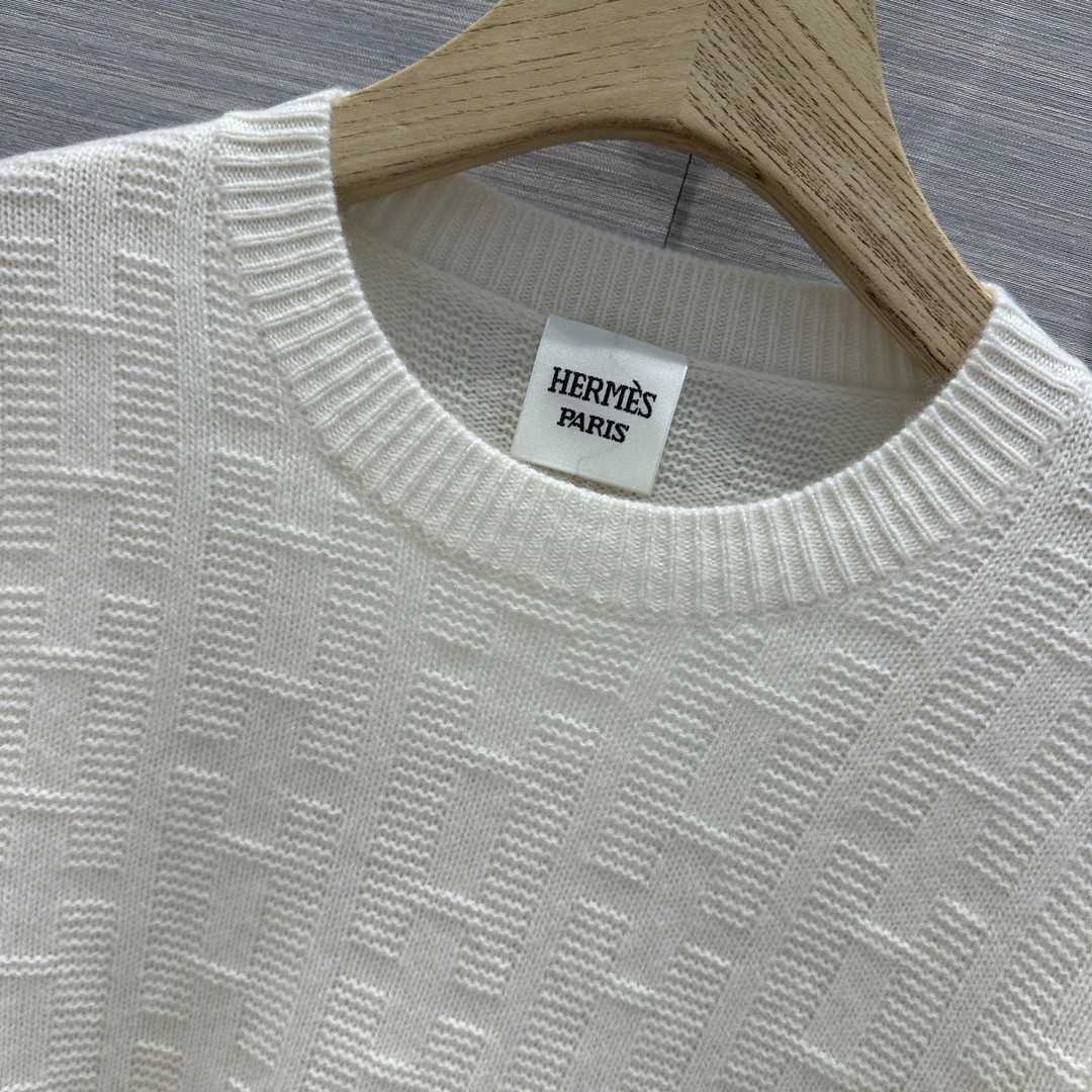 シンプル クルーネック カシミヤ ニット エルメス セーター コピー ホワイト-1