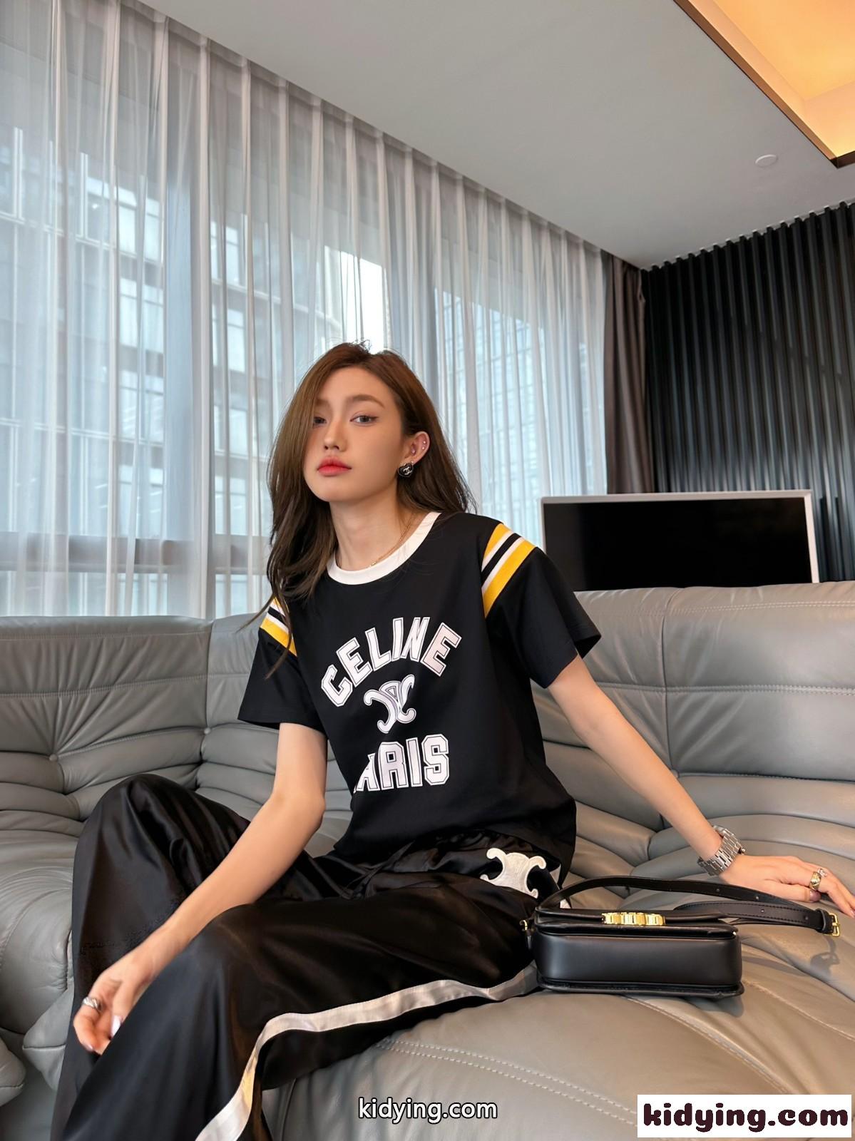 おしゃれ 定番 人気 ロゴプリント 半袖Tシャツ セリーヌ Tシャツ コピー コットン-3