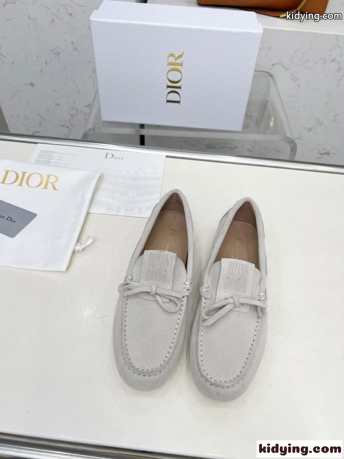 カジュアル エレガント Miss Dior Street ローファー スーパーコピー スエード グレー-3
