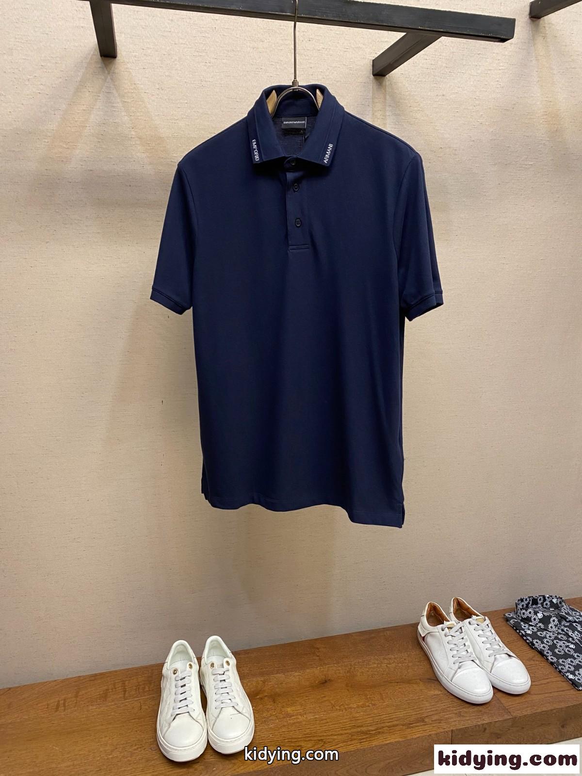 洗練された コットン ポロシャツ アルマーニ Tシャツ 偽物 ネイビー-2