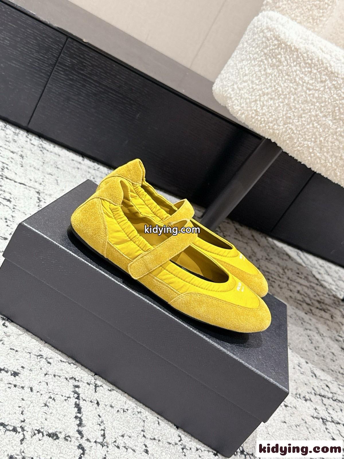 カジュアル ナイロン&スエード バレリーナ プラダ シューズ スーパーコピー イエロー-0