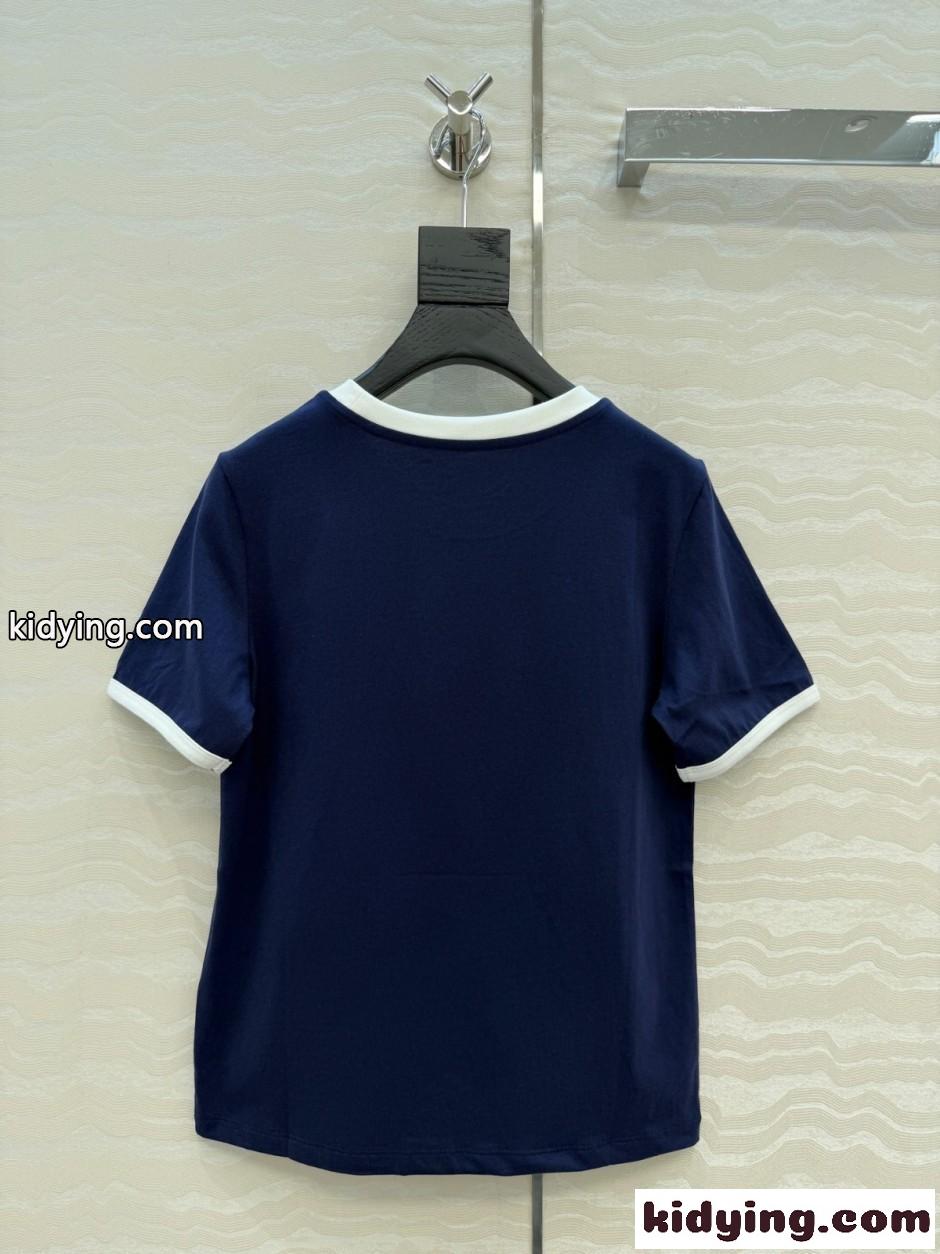 おしゃれ 配色 リンガーTシャツ イヴ・サンローラン Tシャツ コピー ネイビー-3