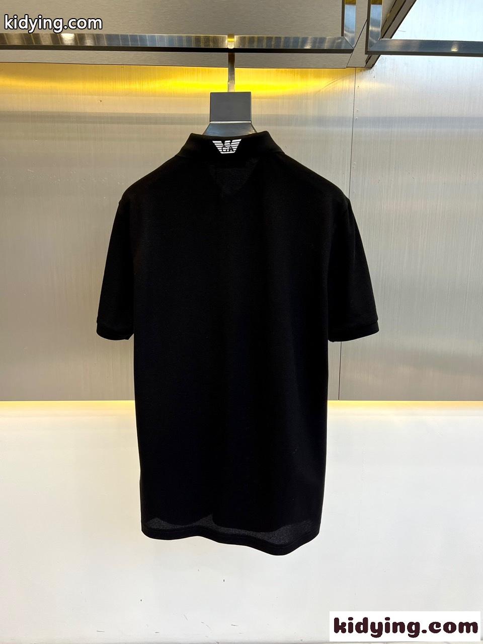 アルマーニ Tシャツ コピー カジュアル コットンピケ 半袖 ポロシャツ ブラック-4