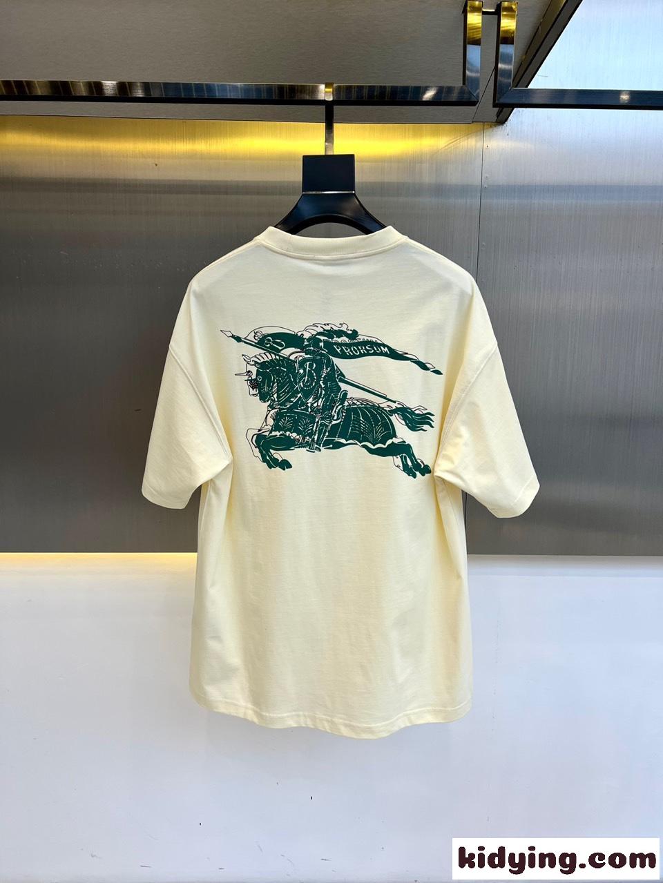カジュアル リラックス 半袖Tシャツ バーバリー Tシャツ 偽物 クルーネック ベージュ-3