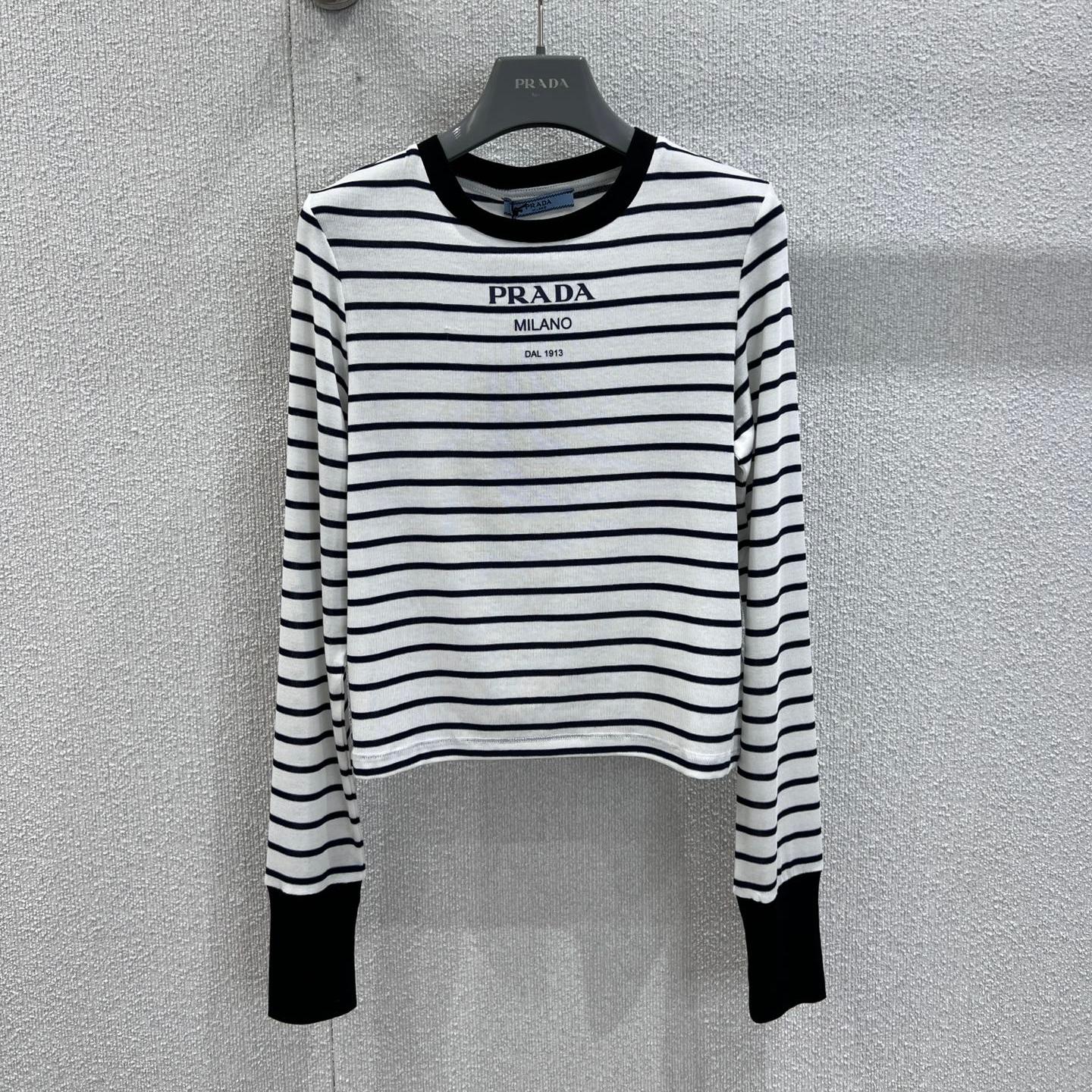 ボーダー柄 ロングスリーブTシャツ プラダ Tシャツ 偽物 長袖Tシャツ-0